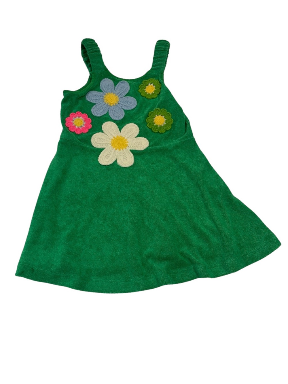 Baby Sara Girls Scrunch Strap Appliqued Flower Terry Dress green size 4